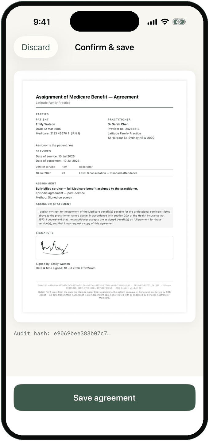 Audited Assignment of Medicare Benefit PDF with signature, hash and timestamp, ready to save